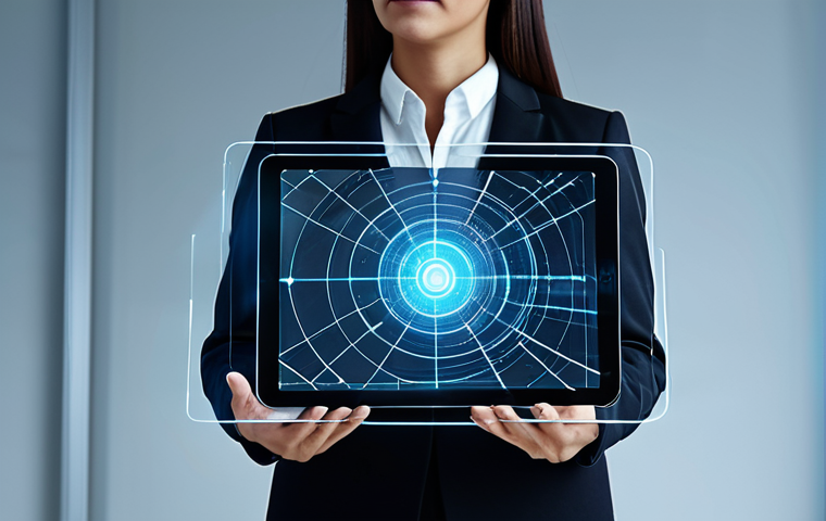 A professional, diverse individual, fully clothed in modest business attire, confidently interacting with a glowing, translucent digital interface. The subject is holding a tablet or looking at a holographic display, which shows secure data connections and abstract representations of decentralised networks, conveying personal control and empowerment. The background is a minimalist, futuristic digital space with clean, bright lighting. Perfect anatomy, correct proportions, natural pose, well-formed hands, proper finger count, natural body proportions. Professional studio photography, high-resolution, cinematic lighting, sharp focus. Safe for work, appropriate content, fully clothed, professional dress.