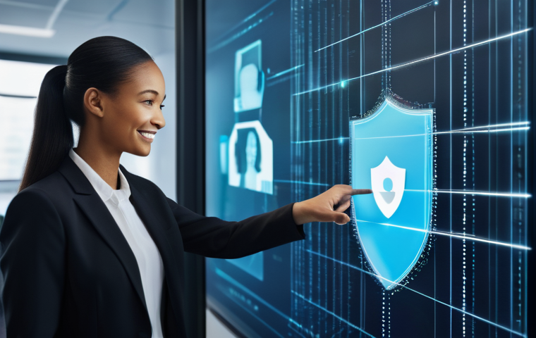 DID 도입 후 기업의 변화 관리 전략 - **"A person stands confidently in a brightly lit, modern digital landscape. On one side, chaotic, in...