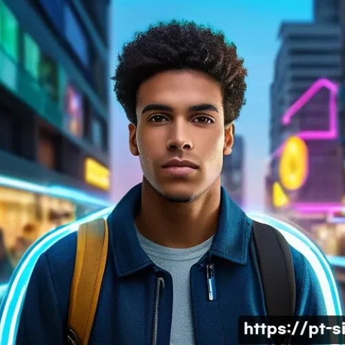 DID 생태계의 성장 가능성 - A confident and diverse Brazilian young adult, dressed in modern, smart casual attire, stands in a b...