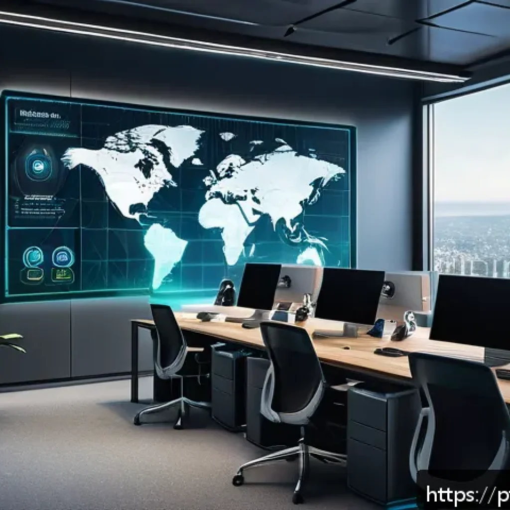 DID 기술을 활용한 비즈니스 모델 - A modern digital workspace scene showcasing a diverse group of professionals collaborating remotely ...