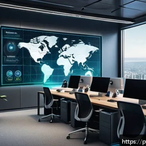 Home 17 DID 기술을 활용한 비즈니스 모델 - A modern digital workspace scene showcasing a diverse group of professionals collaborating remotely ...