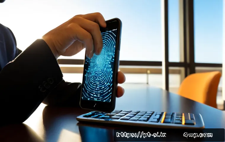Home 17 분산신원증명 DID 기술의 발전 추세 - Photorealistic modern Lisbon financial office, a Portuguese cybersecurity professional using a smart...